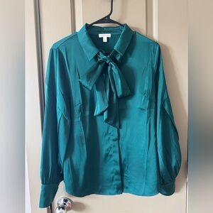Riley & Rae Emerald Satin Blouse with Bow
